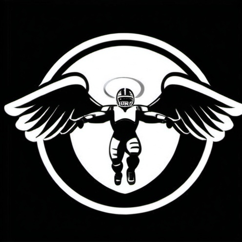 Prompt: Holy football team logo, has American football, angel wings, halo, style of nfl football team, vector