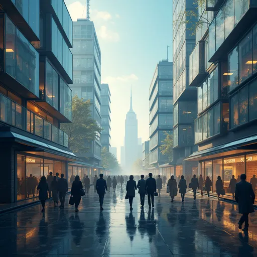 Prompt: genera duna imagen de una ciudad tecnologica, con personas. 

