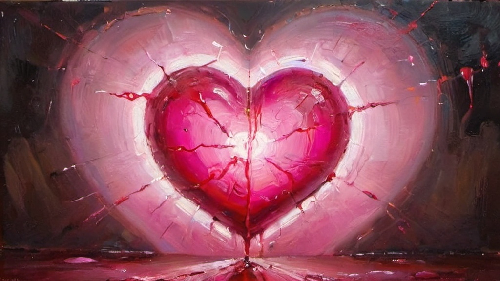 Prompt: love heart pulsing with pink blood. bright lights shinning on it.