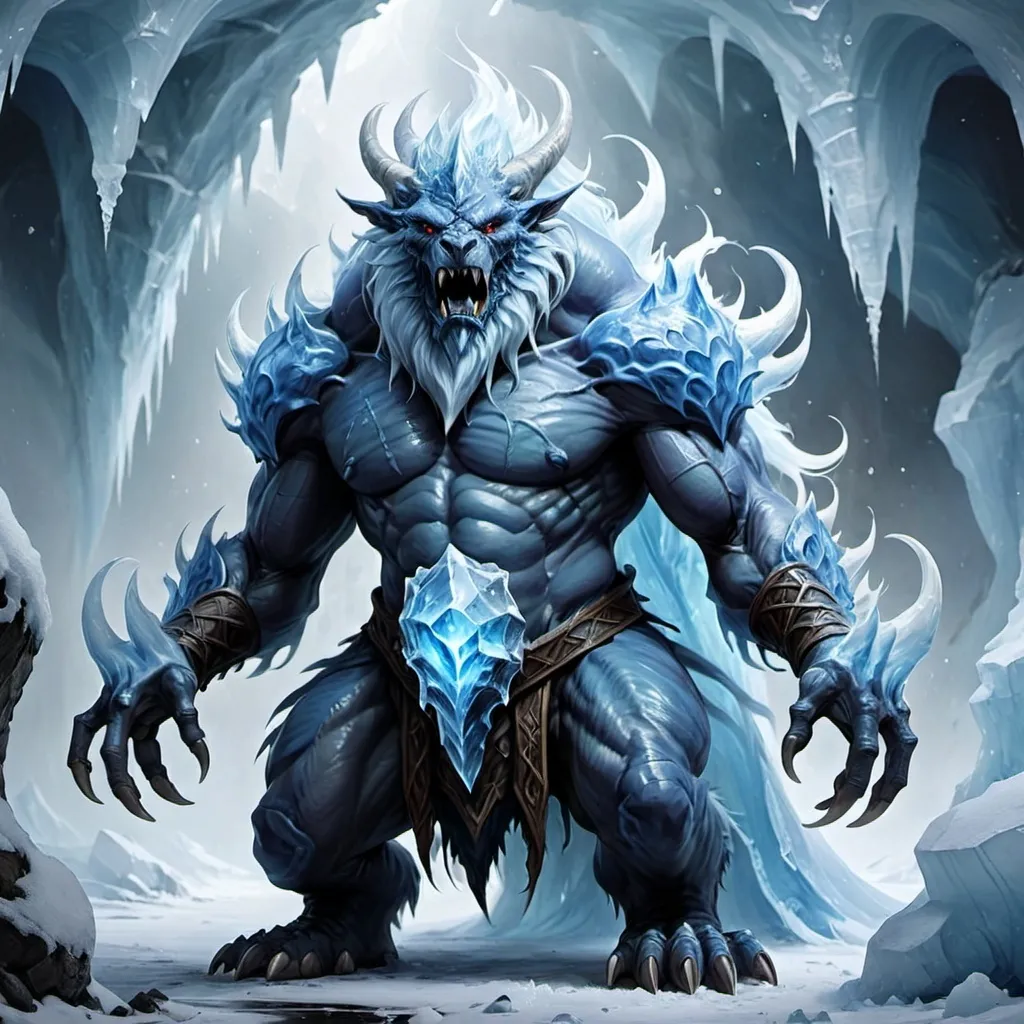 Prompt: Ice Elemental mithyc beast ifrit, DnD, fantasy art style