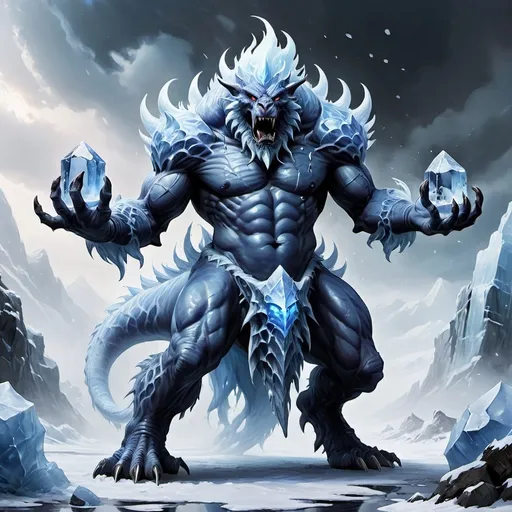 Prompt: Ice Elemental mithyc beast ifrit, DnD, fantasy art style