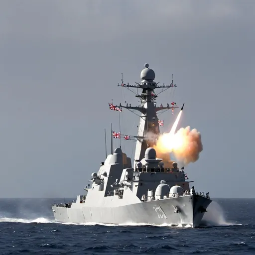 Prompt: british Type 22 frigate hit with missile