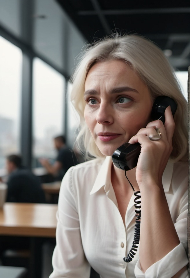 Prompt: "make a cinematic, realistic image of white lady talking on phone , 4k, aspect ratio 16:9"