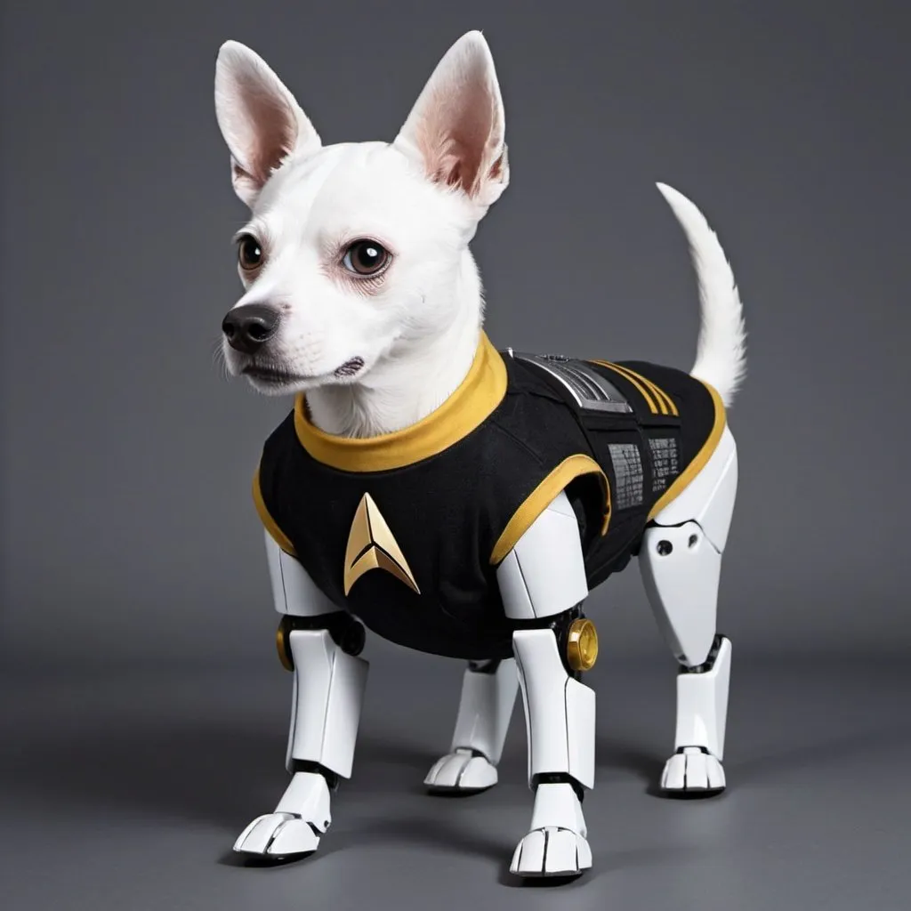 Prompt: put a robot dog
 in a starfleet outfit from startrek