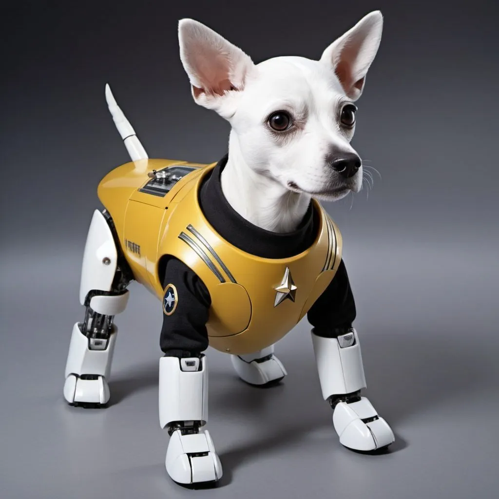 Prompt: put a robot dog
 in a starfleet outfit from startrek