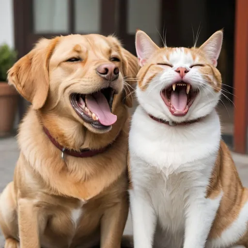 Prompt: do a cat and dog laughing
