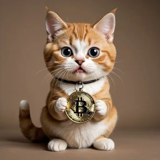 Prompt: put a meow cat holding a bitcoin
