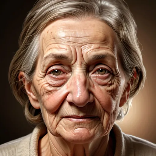Prompt: Photorealistic image of an elderly woman, deeply wrinkled face, realistic lighting and shadows, high-resolution details, realistic skin texture, aged facial features, natural and warm tones, lifelike portrait, professional, photorealism, wrinkles, aged beauty, realistic lighting