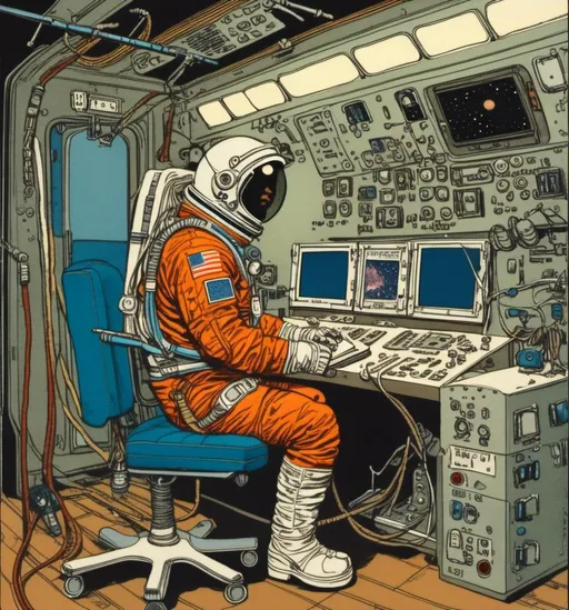 Prompt: <mymodel>An Astronaut Calibrating the Systems Onboard The ISS Station