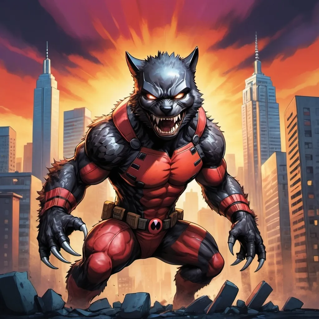 Prompt: A cat that looks like Godzilla with claws of Wolverine and a mask of deadpool 