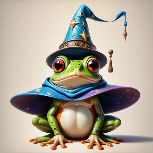 Prompt: Frog wearing a wizard hat, Picasso style,