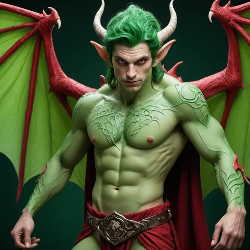 Prompt: Um elfo masculino adulto em pé de corpo inteiro e uma névoa verdeao seu redor, com cabelos verdes e olhos vermelhos e raivosos, transformando-se em um dragão verde jovem adulto. mostrar a trasfiguração