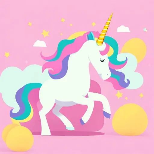 Prompt: Minimalist illustration of a vibrant unicorn-themed little girl's birthday party, pastel colors, simple and clean design, subtle unicorn motifs, whimsical atmosphere, high quality, minimalist style, pastel colors, unicorn theme, clean design, vibrant, whimsical atmosphere