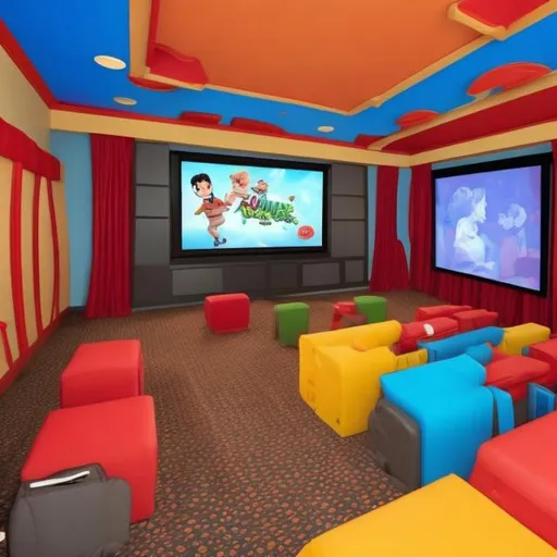 Prompt: cartoon movie theater for kids