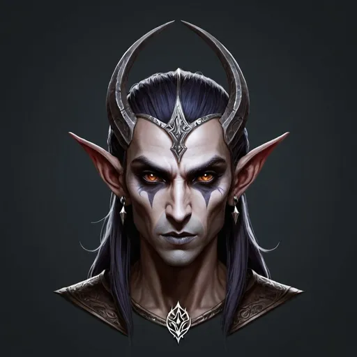 Prompt: Create a logo, a stunning dark elf who's name is wulkan