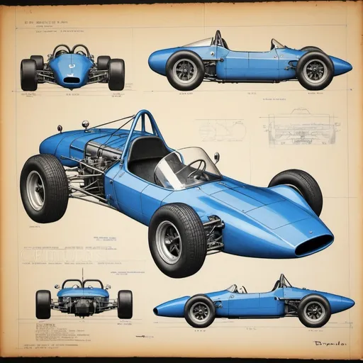 Prompt: 1960s formula vee car blueprint