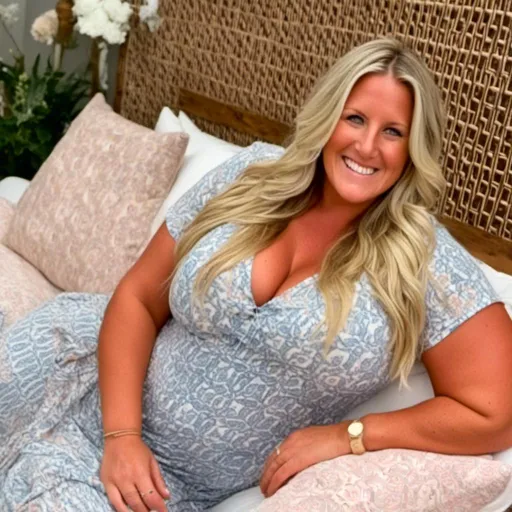 Prompt: <mymodel>8K photo, beautiful plus-size model.5|Arizona Muse|young Heidi Klum, blonde hair, intricate face, hands behind head, (((top down bottom up)), ((full-figured bosomy)) thick thighs, ((jowly double-chin)), high detail, relaxing on a chaise lounge poolside, luxury, tropical, daylight, bare skin, clothing removed