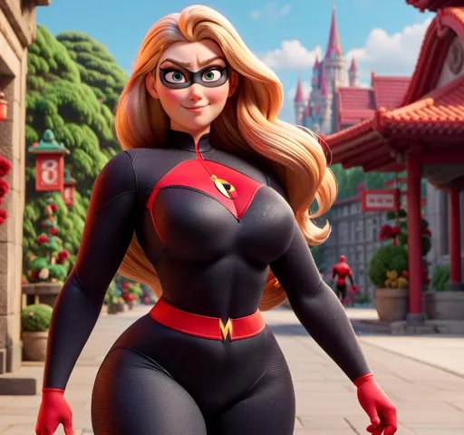 Prompt: <mymodel> as Mrs. Incredible, plus sized, extra curvy, showing off her curves