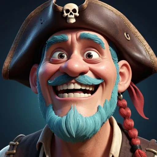 Prompt: Disney pixar character, 3d render style, old pirate evil laugh, cinematic colors