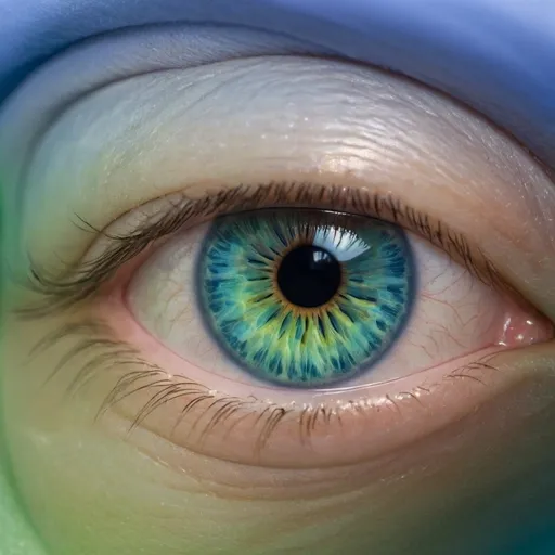 Prompt: Extreme makro fokus of the human eye. Wonderful blue and green. Extra zoom. Realy close and big. I want to see only the iris over the whole screen