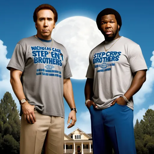 Prompt: Nicholas Cage and 50 Cent as Step Brothers movie promotion poster