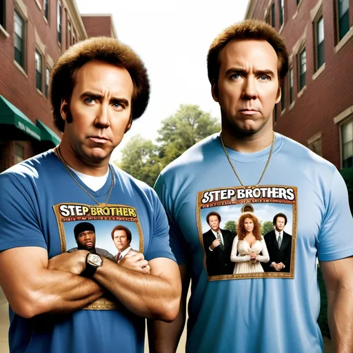 Prompt: Nicholas Cage and 50 Cent as Step Brothers movie promotion poster