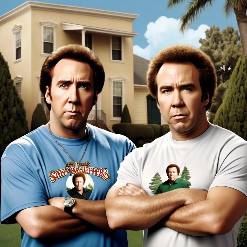 Prompt: Nicholas Cage and 50 Cent as Step Brothers movie promotion poster