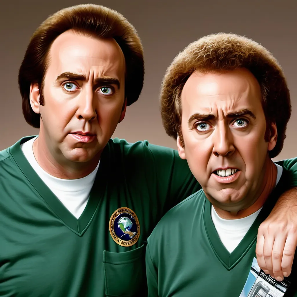 Prompt: Can you make an image of Nicholas Cage in the movie poster for step brothers