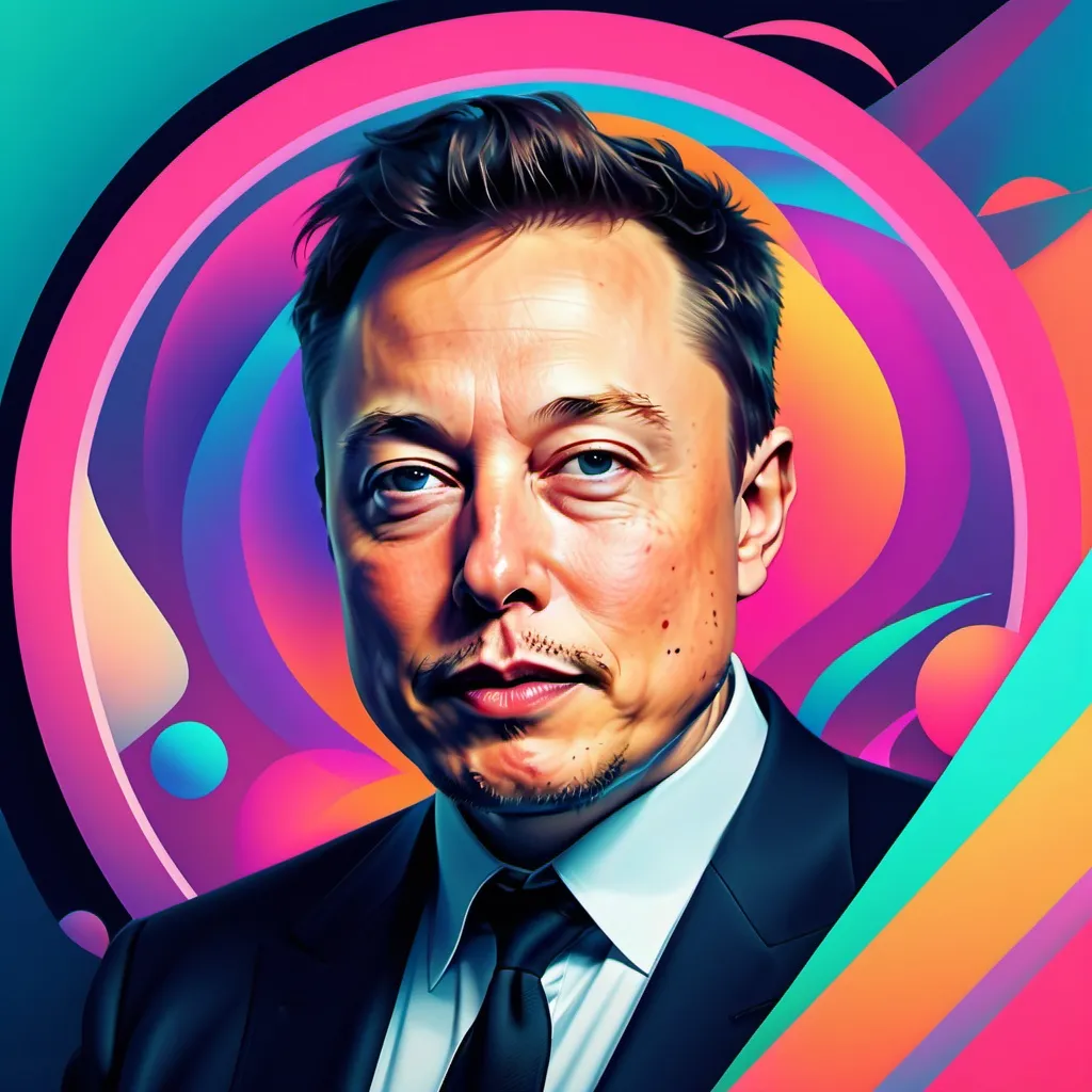 Prompt: Elon musk,Abstract illustration colorful shapes, neon realism style, layered, soft rounded forms, subtle gradients, bold patterns