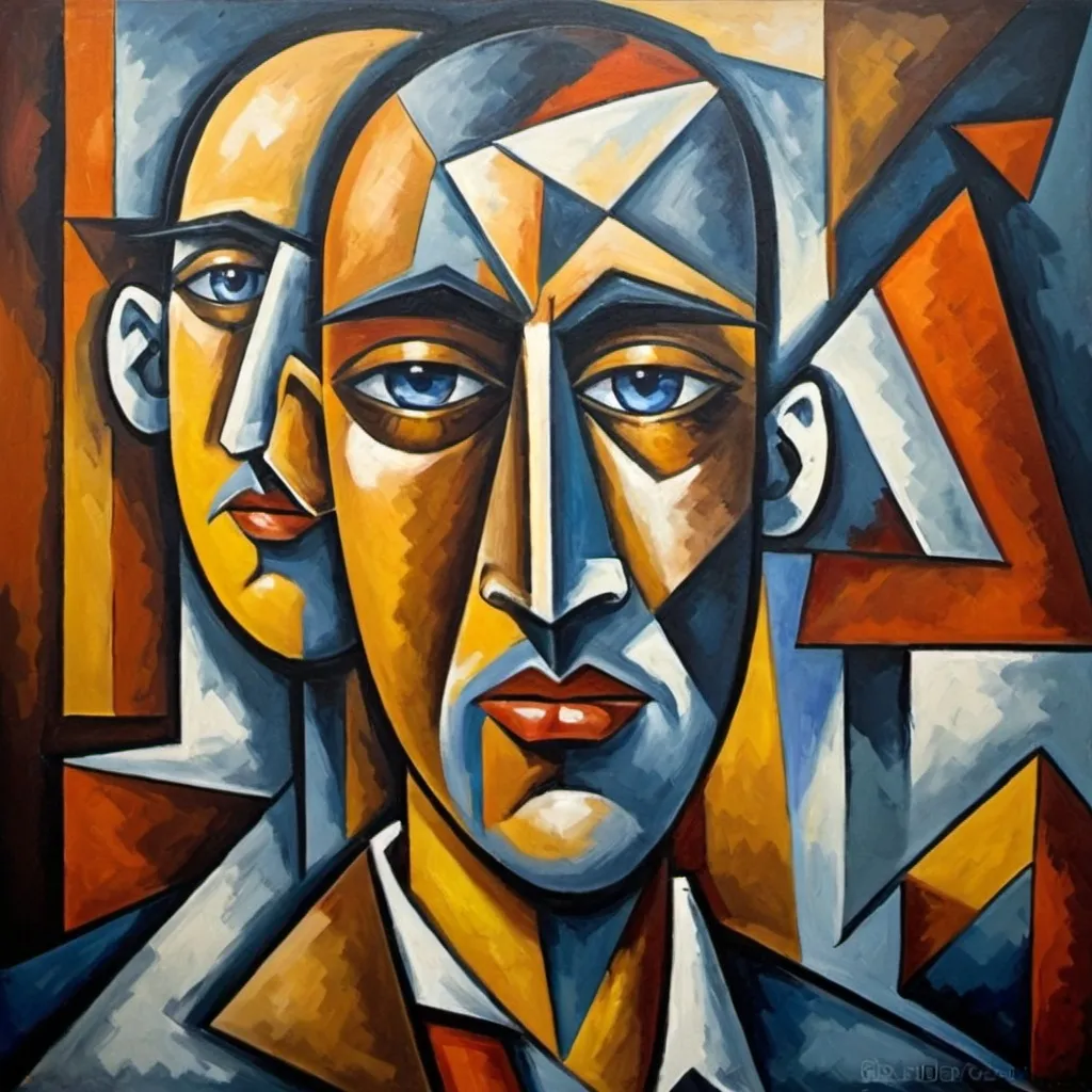 Prompt: Abstract, one men, painting, cubism