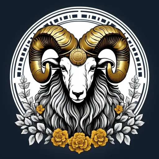 Prompt: SFW, An illustration inspired by the mythological roots of Aries, such as the Golden Fleece or the story of the ram from Greek mythology. This can be a more artistic and detailed design