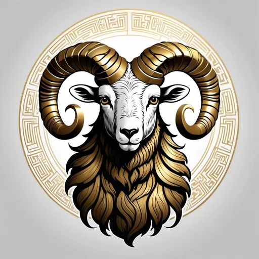 Prompt: SFW, An illustration inspired by the mythological roots of Aries, such as the Golden Fleece or the story of the ram from Greek mythology. This can be a more artistic and detailed design
