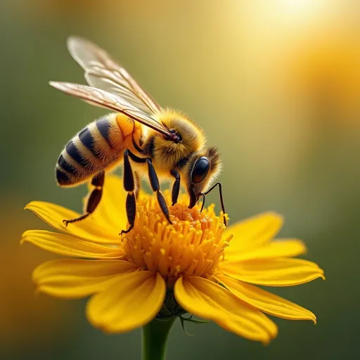 Prompt: A honey bee collecting necter from flowers scenic view with islamic verse 