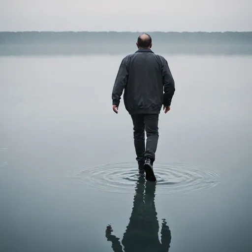 Prompt: Man walking on water
