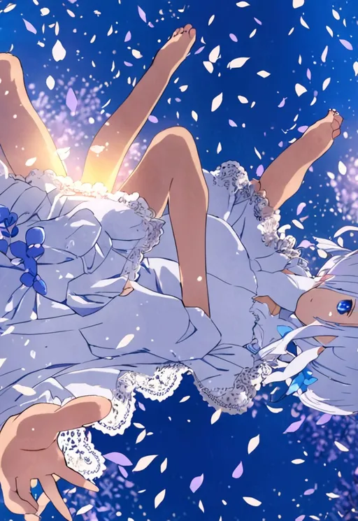 Prompt: A breathtakingly beautiful anime girl, Rem from Re:Zero, 
with iconic blue twin-tails hair and soft cerulean eyes 
glistening with gentle tears of joy. She wears her classic 
white and blue maid dress with delicate lace trim, hair 
ribbon swaying softly in the breeze.

Scene: A magical twilight garden filled with glowing blue 
wisteria flowers falling like snow. Soft golden-pink sunset 
light filters through the petals, casting a dreamy halo 
around her silhouette.

Rem stands gracefully, slowly turning toward the camera 
with a warm, gentle smile — the kind that feels like home. 
She reaches out one hand toward the viewer, fingers 
outstretched, as glowing blue petals spiral around her 
in slow motion.

Camera: Slow cinematic push-in starting from wide shot 
to close-up on her face, with a soft bokeh background. 
Gentle lens flare from the golden sunset. Dreamy slow-mo 
at 24fps with ethereal particle effects.

Lighting: Warm golden hour + soft cool-blue rim light 
from falling wisteria glow. Volumetric light rays cutting 
through the flower shower.

Mood: Emotional, peaceful, heartwarming — like the most 
beautiful memory you never want to forget.

Style: High-quality anime cinematic, ultra-detailed, 
Studio-quality animation, soft watercolor atmosphere, 
Makoto Shinkai inspired visuals.