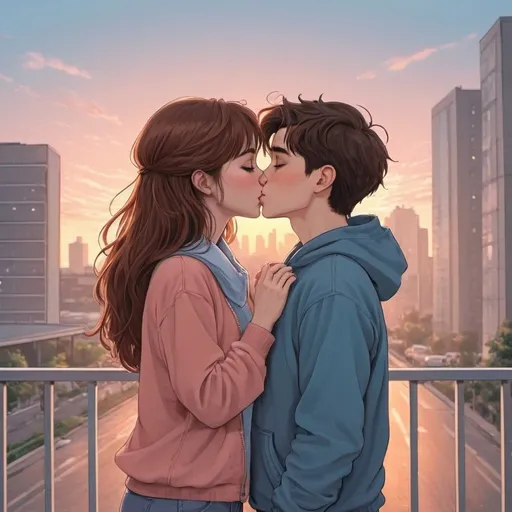 Prompt: Boy and girl kissing