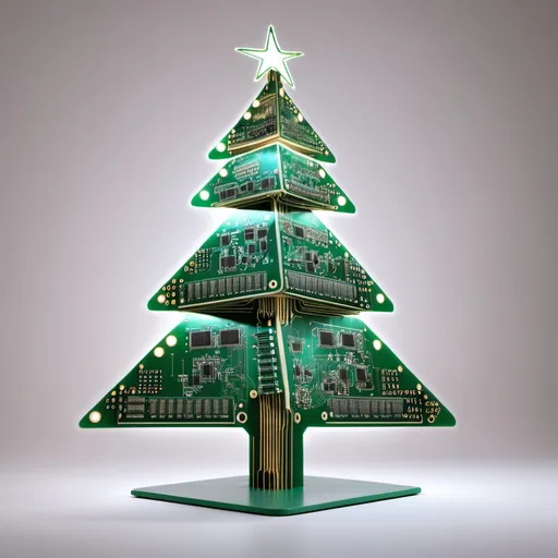 Prompt: cristmas tree made out of printed circuit baords
