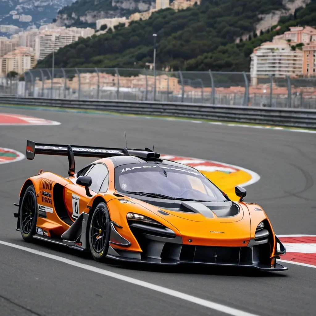 Prompt: a mclaren senna gtr on the monaco circuit