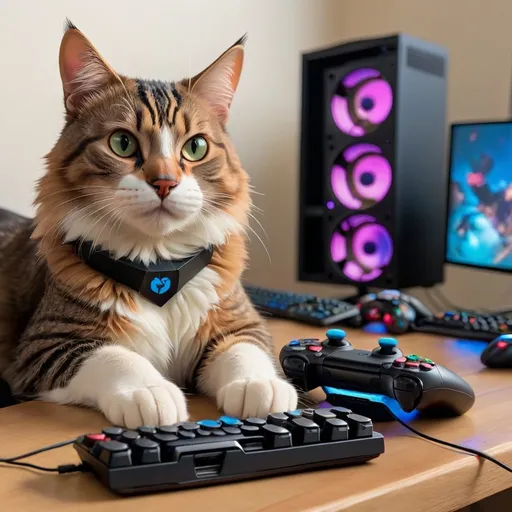 Prompt: cat with a gaming setup



