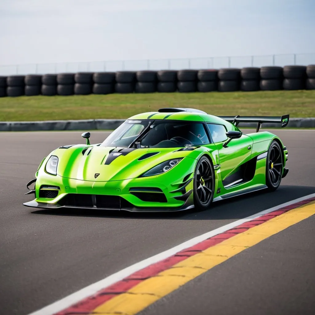 Prompt: a green full carbon koenigsegg jesko on the zandvoort circuit