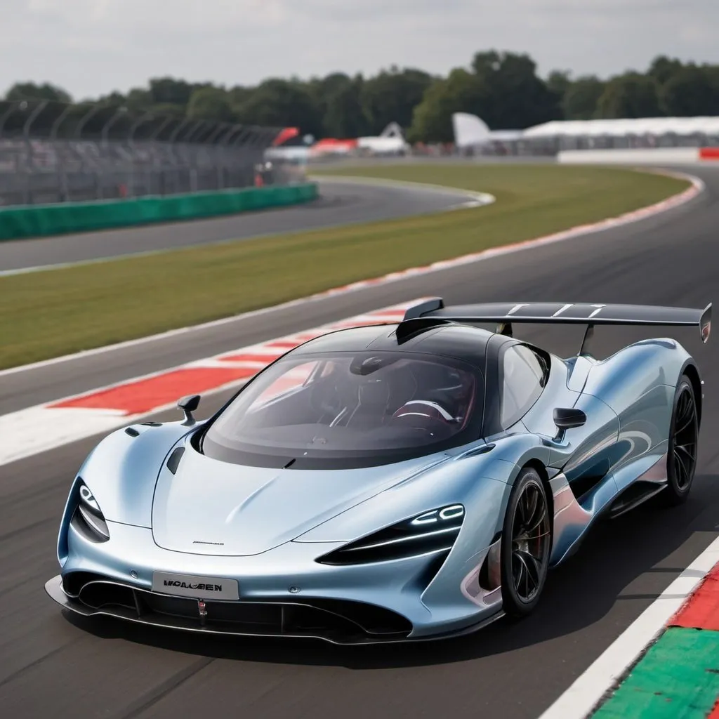 Prompt: a mclaren speedtail on a race circuit