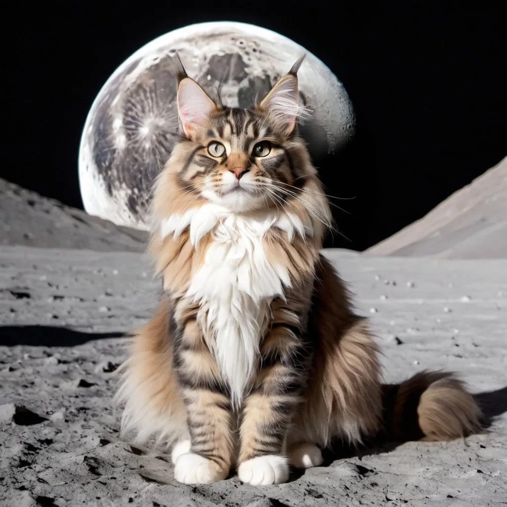 Prompt: a maine coon cat on the moon