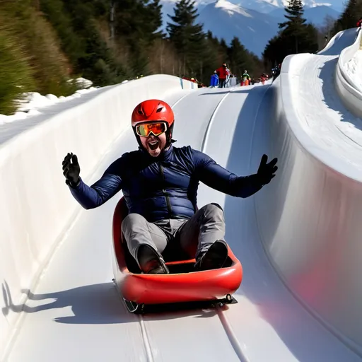 Prompt: man on luge going down cresta run