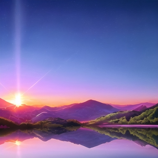 Prompt: A sunset in the mountians with refection in a lake