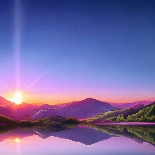 Prompt: A sunset in the mountians with refection in a lake