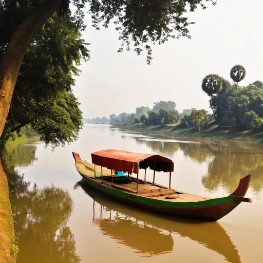 Prompt: A bangali boat on a river 