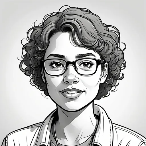 Prompt: Create 5 unique line art illustrations of individuals in a minimalist comic style. Each person should have distinct characteristics and expressions to reflect diverse personalities. Use clean black-and-white lines, focusing on facial features and body language. Ensure no background details for a clean comic panel look. The characters should include:

1. A young woman with short curly hair, wearing glasses, looking thoughtful and slightly smiling.


2. A middle-aged man with a beard and a slightly raised eyebrow, crossing his arms, appearing skeptical.


3. A teenage boy with messy hair and a hoodie, looking surprised or excited, with one hand raised as if making a point.


4. An elderly woman with a bun hairstyle, wearing a scarf, smiling gently, and holding a notebook.


5. A tall man with sharp features and a tie, frowning slightly with a hand on his chin, appearing deep in thought.



Focus on capturing their unique personalities and expressions through their facial features and poses. Use a consistent line art style suitable for a comic script 
