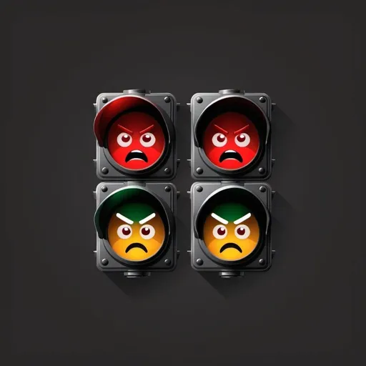 Prompt: traffic light flat icon with the red light as angry face emoji