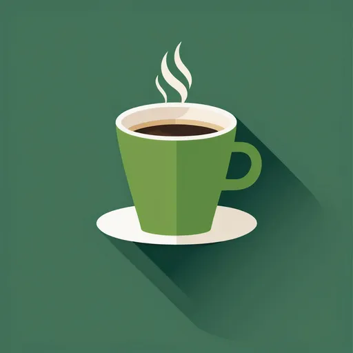 Prompt: illustration, flat design, simple shape, vector, dominant color green, cup of coffee