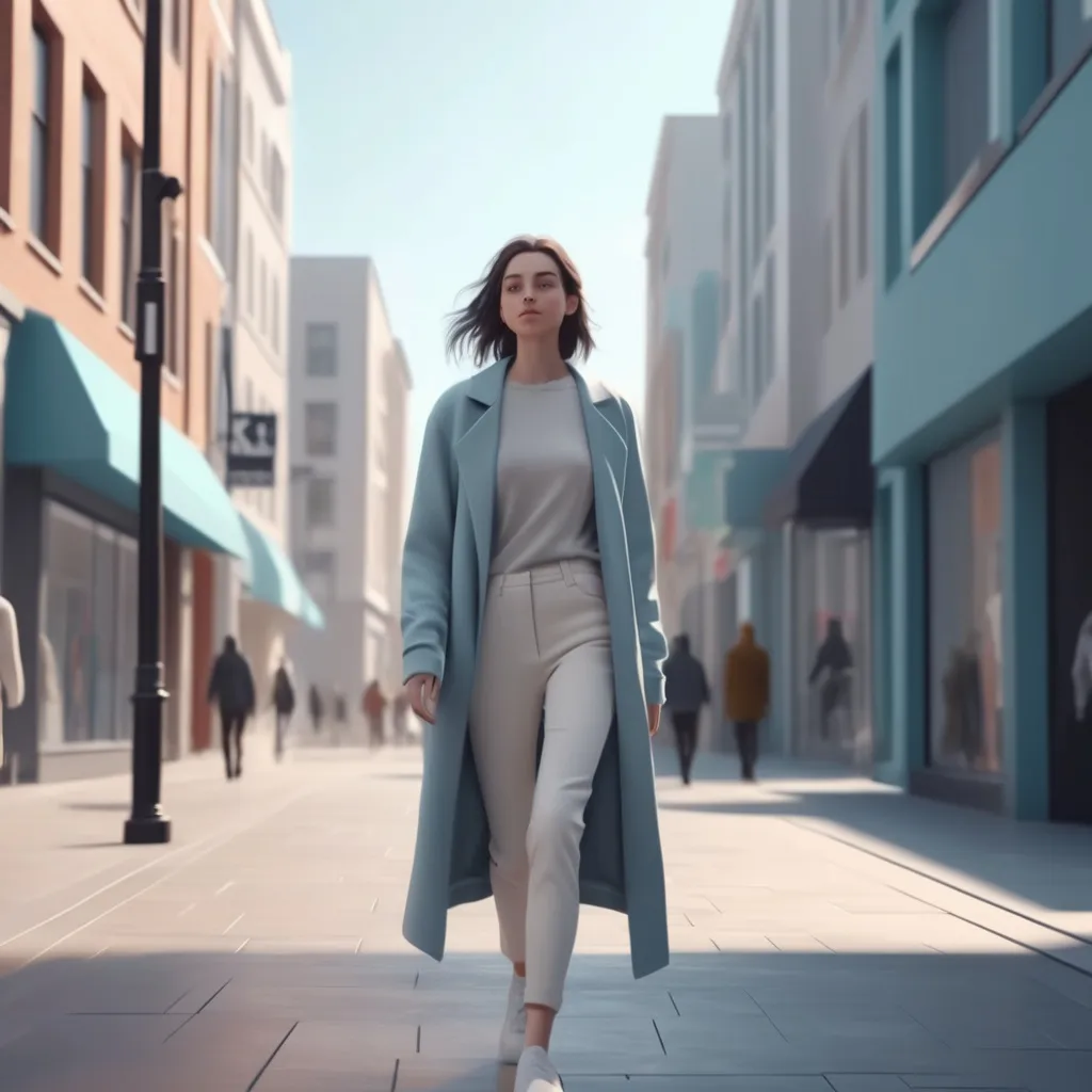 Prompt: (tall young woman walking down the high street), (minimalist style), cool color scheme, detailed clothing, realistic portrayal, natural lighting, spacious urban background, clean lines, modern architecture, serene atmosphere, soft hues, balanced composition, calm ambiance, 4K, ultra-detailed.